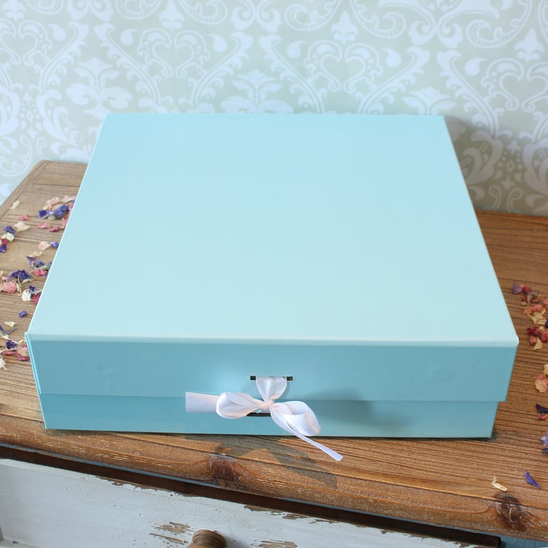 Large Baby Blue Keepsake Storage Box for Precious Memories and Infant Mementos