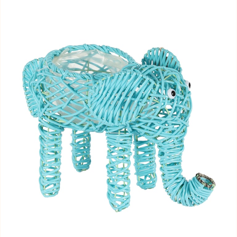 Blue Grey Wire Elephant Planter - Unique Home Garden Decoration and Indoor Plant Stand