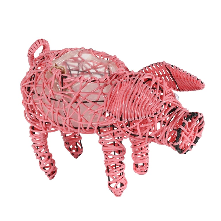 Pink and Black Wire Pig Planter - Unique Home & Garden Decor