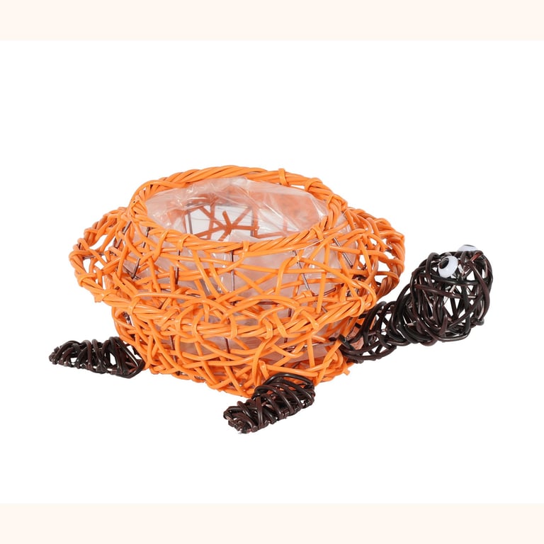 Orange Brown Wire Turtle Planter - Unique Home Decor Indoor Plant Holder