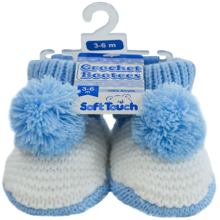 Handmade Blue Pom-Pom Crochet Baby Bootees - Winter Footwarmers for Infants
