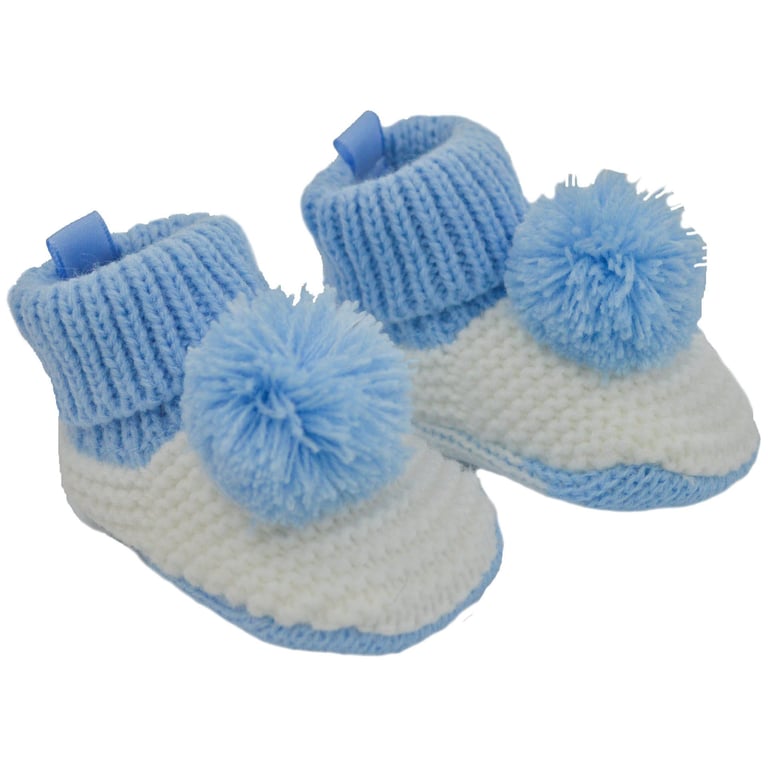Handmade Blue Pom-Pom Crochet Baby Bootees - Winter Footwarmers for Infants
