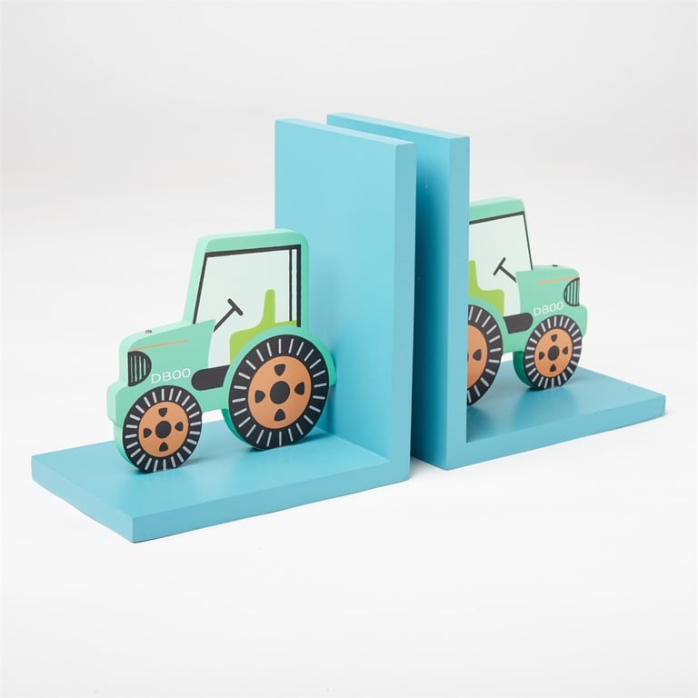 Green Tractor Bookend Set - Rustic Farmhouse Decor and Office Supply Organizer