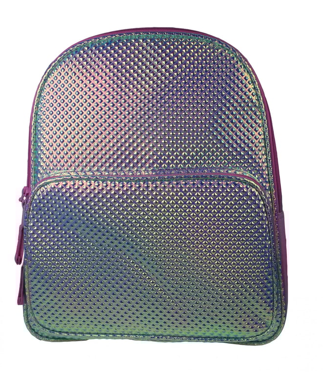 Iridescent Embossed Pocket Backpack - Fashionable Travel Bag with Iridescent Finish and Multiple Pockets for Style and Functionality