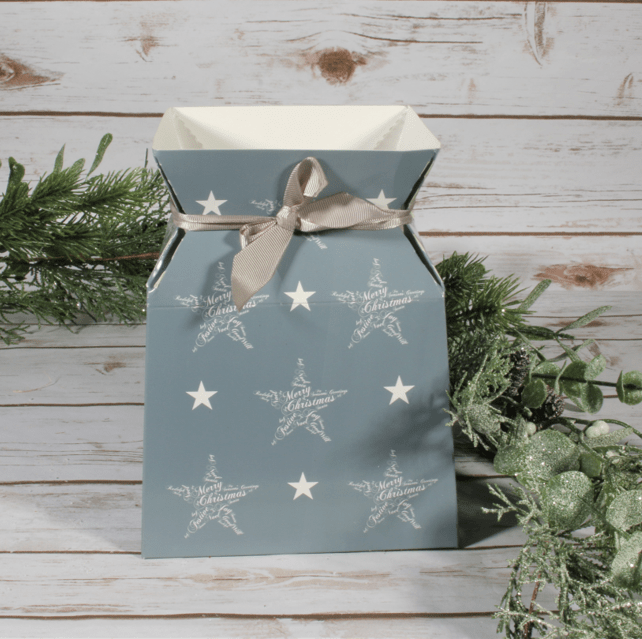 Seasons Greetings Grey Ribbon Bouquet Box - Holiday Flower Gift Arrangement