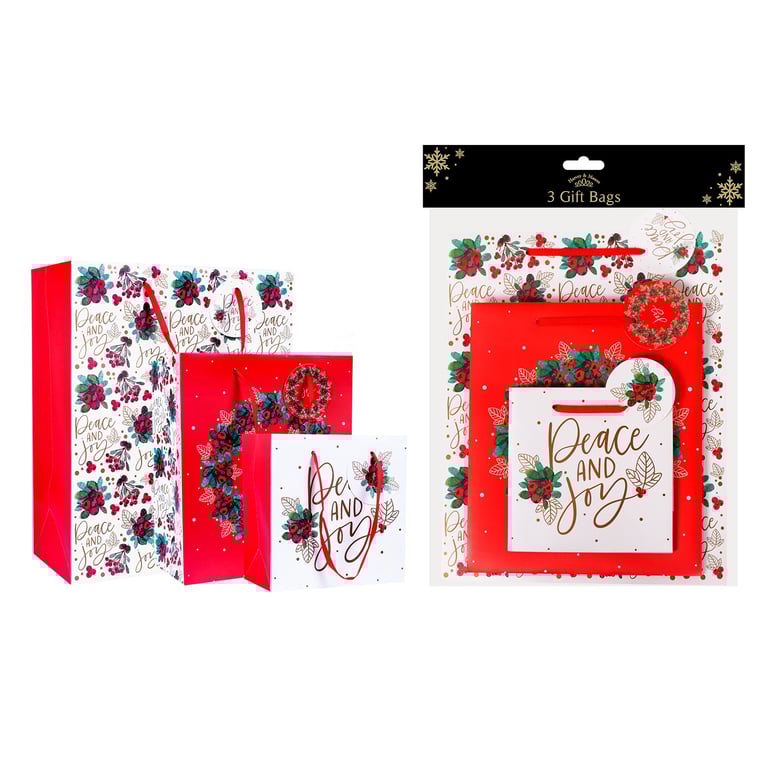 Traditional Christmas Gift Bags - Festive 3-Pack Holiday Gift Packaging