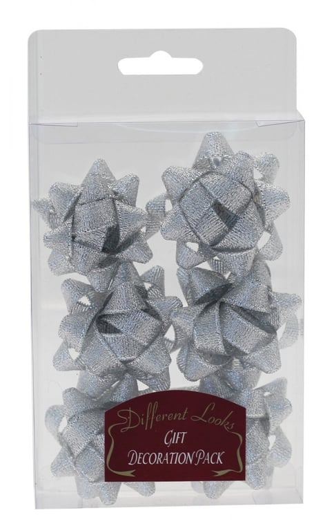 5cm Metallic Silver Fabric Bows - Home Decor & Fashion Hair Accessories (x6)