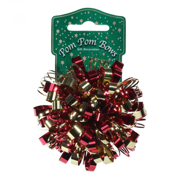 Metallic Red and Gold 8cm Pom Pom Bow - Decorative Home Accent or Fashion Accessory