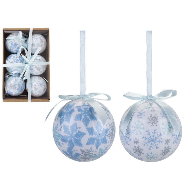Snowflake Baubles Set of 6 Glass Christmas Ornaments - Festive Home Decor