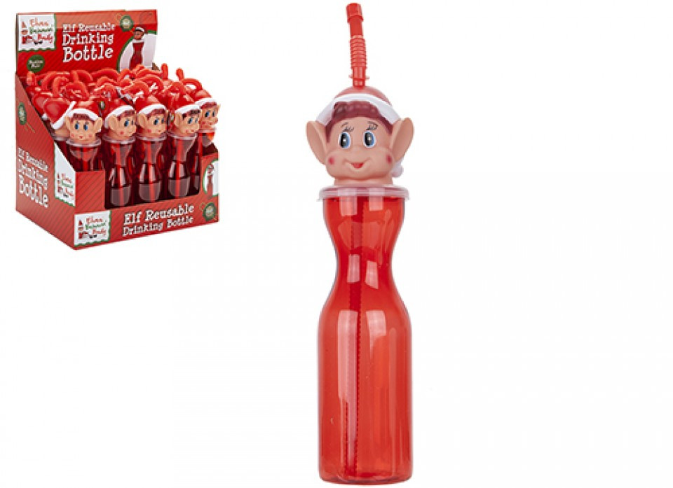 Red Elf 450ml Reusable Plastic Drinking Bottle with Flexi-Straw