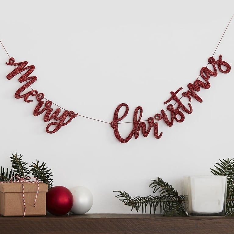 Silly Santa Merry Christmas Red Glitter Bunting - Festive Holiday Home Decorations