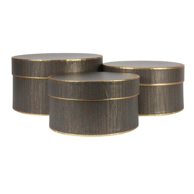 Grey Hat Boxes Set - 3-Piece Storage Solution with Gold Trim