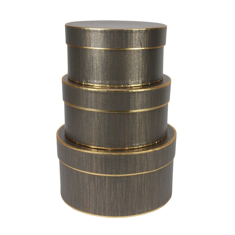 Grey Hat Boxes Set - 3-Piece Storage Solution with Gold Trim