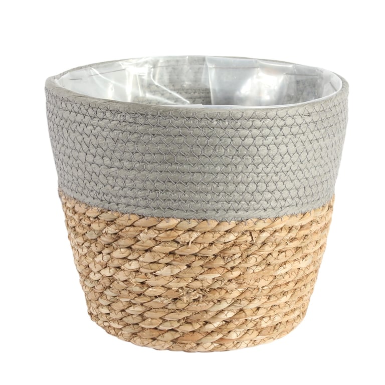 23cm Round Two Tone Seagrass and Grey Paper Storage Basket - Home Decor & Organization Solution