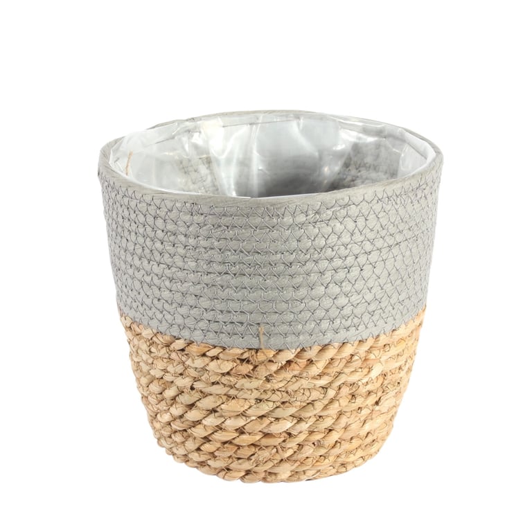 19cm Round Two Tone Seagrass and Grey Woven Paper Basket for Home Decor