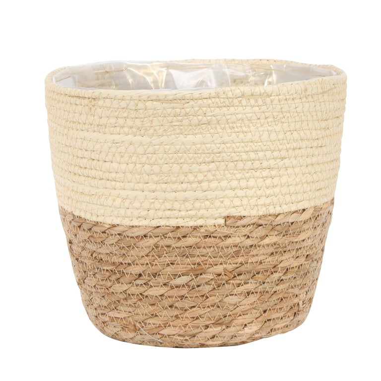 23cm Round Two Tone Seagrass and Cream Paper Basket - Elegant Home Decor Storage Solution
