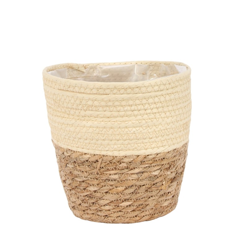 19cm Round Two Tone Seagrass and Cream Paper Basket - Organic Home Decor Storage Solution