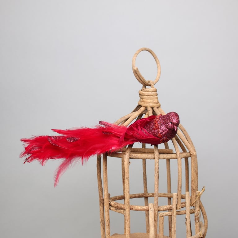 Red Lyre Bird Glitter - Sparkling Home Decoration Ornament with Clip