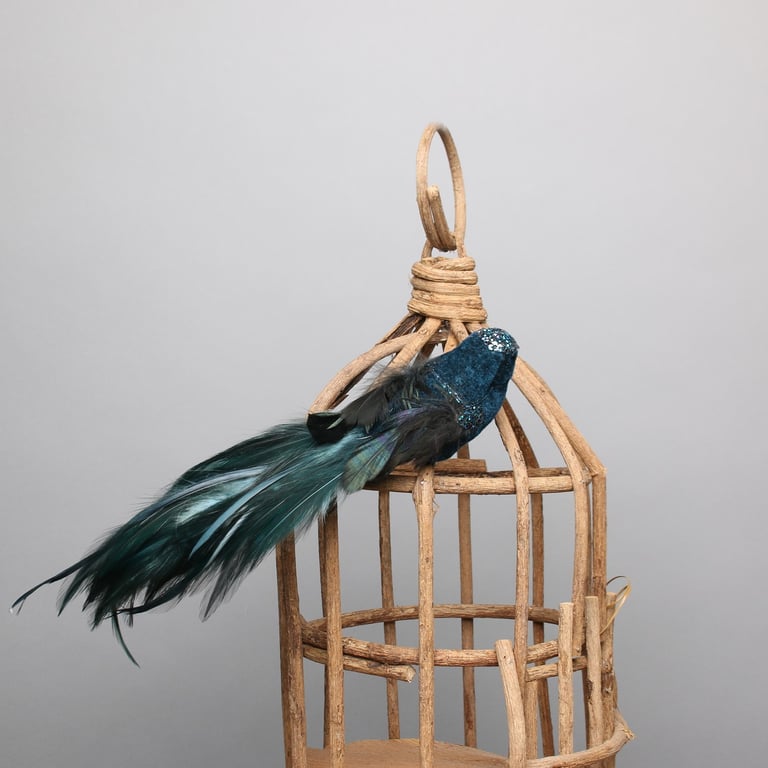 Blue Velvet Bird Ornamental Clip - Vintage Home Decor Accessory