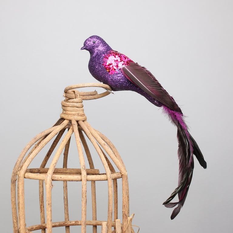 Purple Paradise Bird with Clip - Exotic Home Decor and Pet Accessory