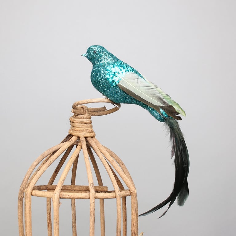 Blue Paradise Bird Cage Decoration with Attachable Parrot Clip