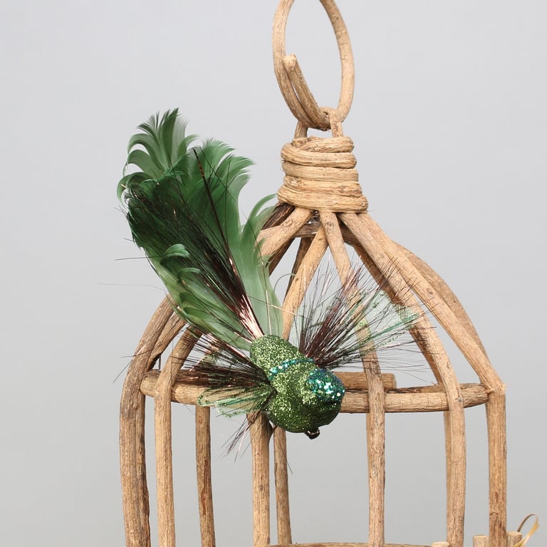 Green Fantasy Bird Decoration with Clip-On Attachment