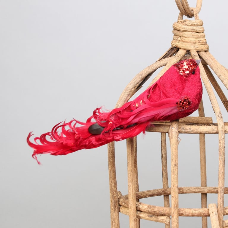 Showfeather Red Bird Decoration with Clip - Elegant Home Ornament