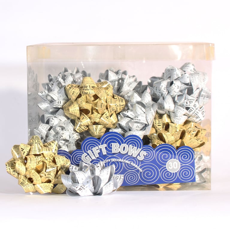 Silver & Gold Happy Birthday Party Decorations Gift Bows (30-Pack)