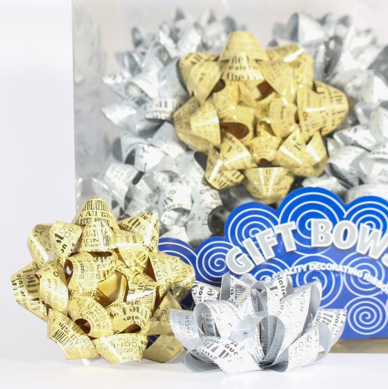 Silver & Gold Happy Birthday Party Decorations Gift Bows (30-Pack)