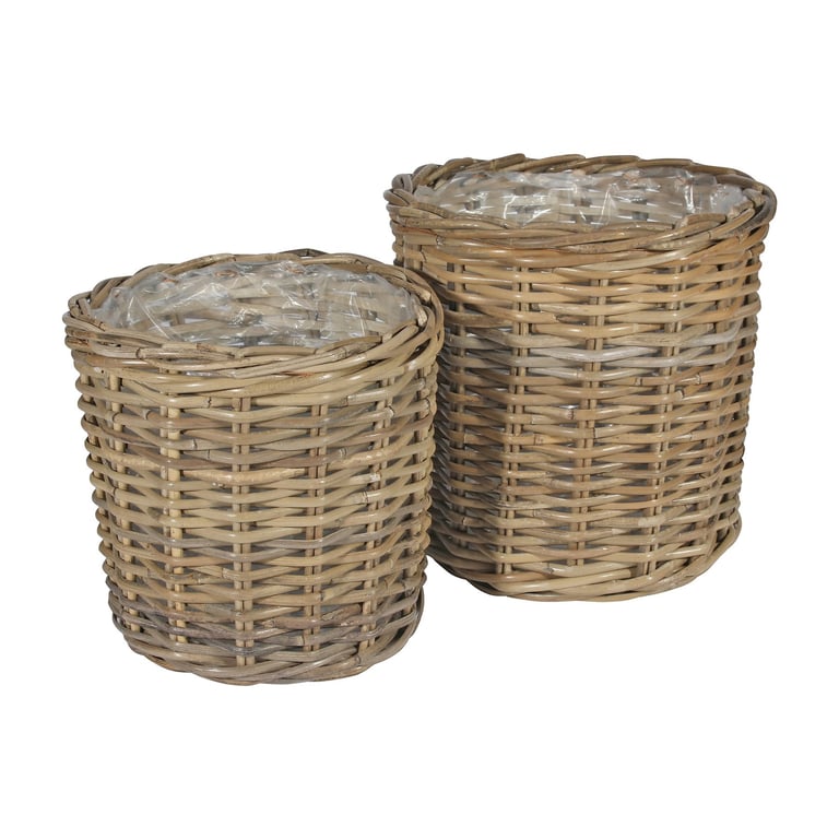 Round Baskets Set - 2-Piece Kitchen Laundry Storage Solution with Liners