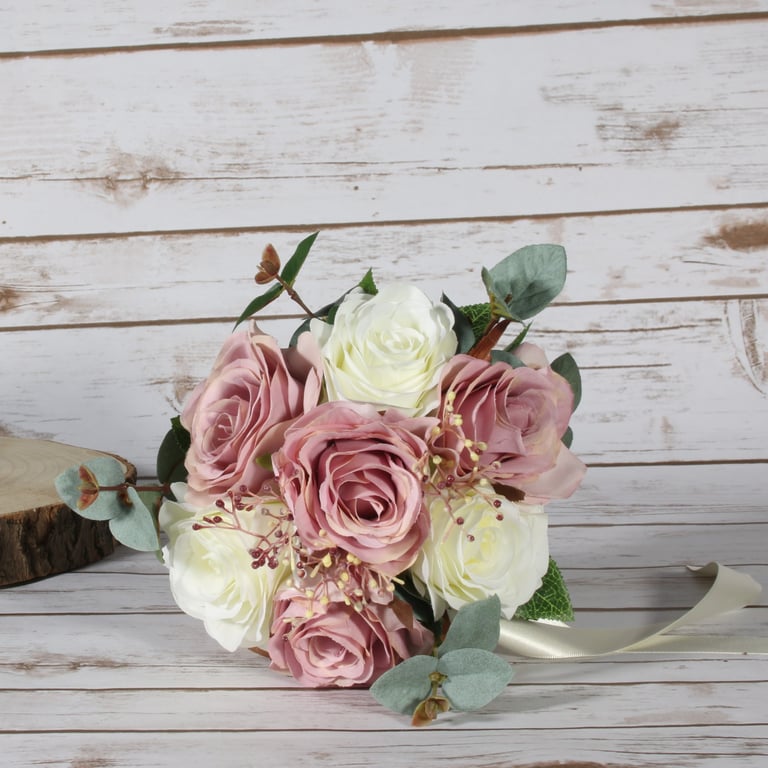Small Ava Rose Bouquet with Fresh Seeded Eucalyptus - Home Decor Flower Arrangement