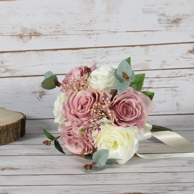 Small Ava Rose Bouquet with Fresh Seeded Eucalyptus - Home Decor Flower Arrangement