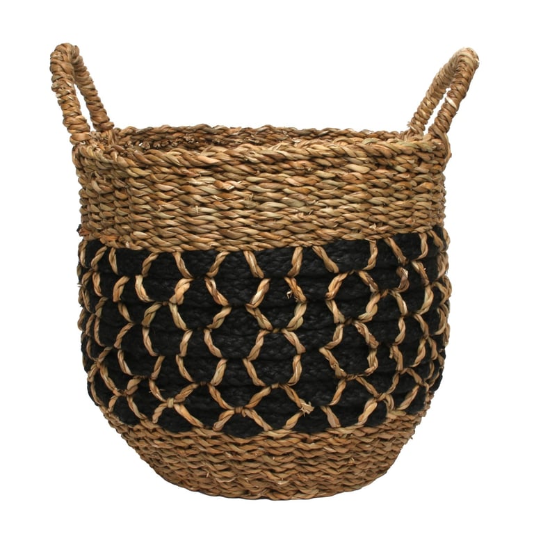 Seagrass & Jute Braided Storage Basket with Handles, 35cm Woven Home Decor Basket