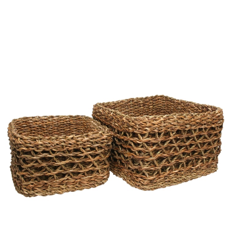 Natural Seagrass Basket Set - 2 Square Baskets with Liner for Home Decor Storage