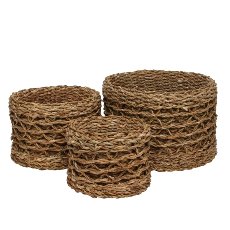 Natural Seagrass Basket Set of 3 - Round Woven Home Decor Storage Baskets with Liner