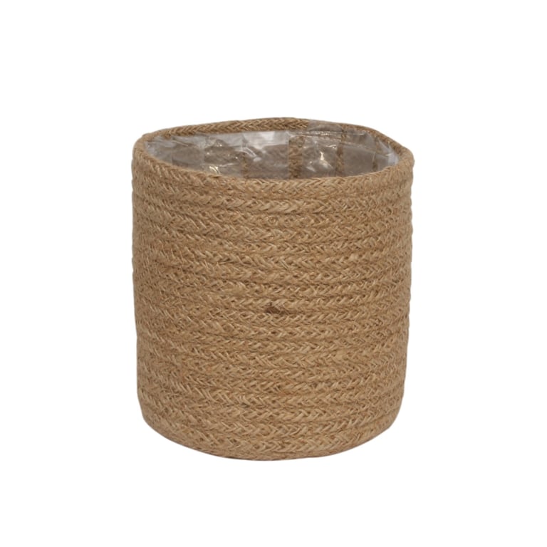Natural Jute Braided Rope Round Basket w/Liner, 14cm Diameter Home Decor Accessory