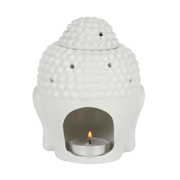 White Buddha Head Oil Burner - Spiritual Home Decoration and Meditation Lamp