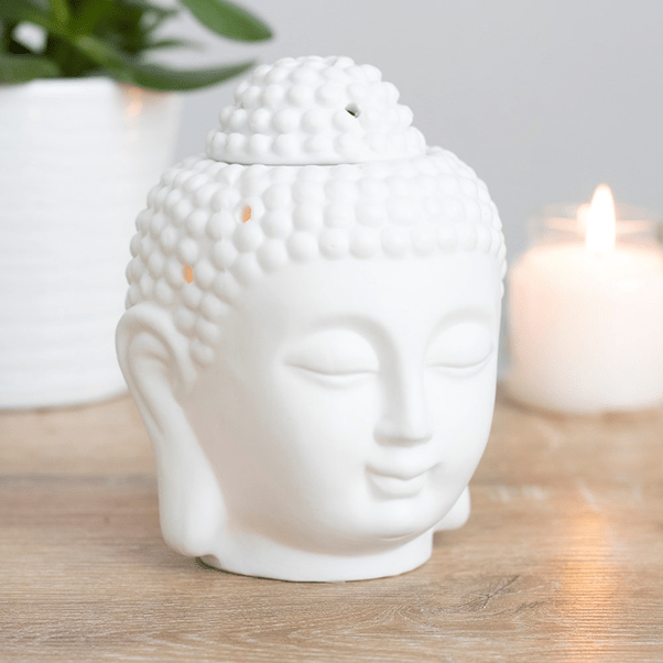 White Buddha Head Oil Burner - Spiritual Home Decoration and Meditation Lamp