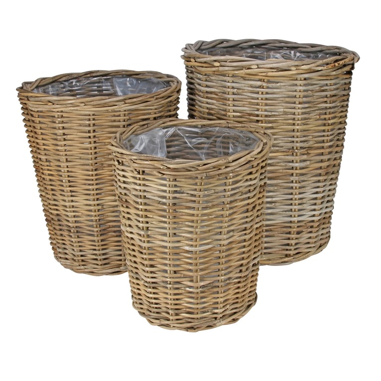 Natural Cane Cylinder Basket Set - Rustic Home Decor Storage Baskets (Set of 3)