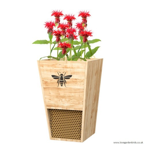 Heavy Duty Cedar Mason Bee House Planter with Fabric Liner - Natural Habitat for Garden Bees