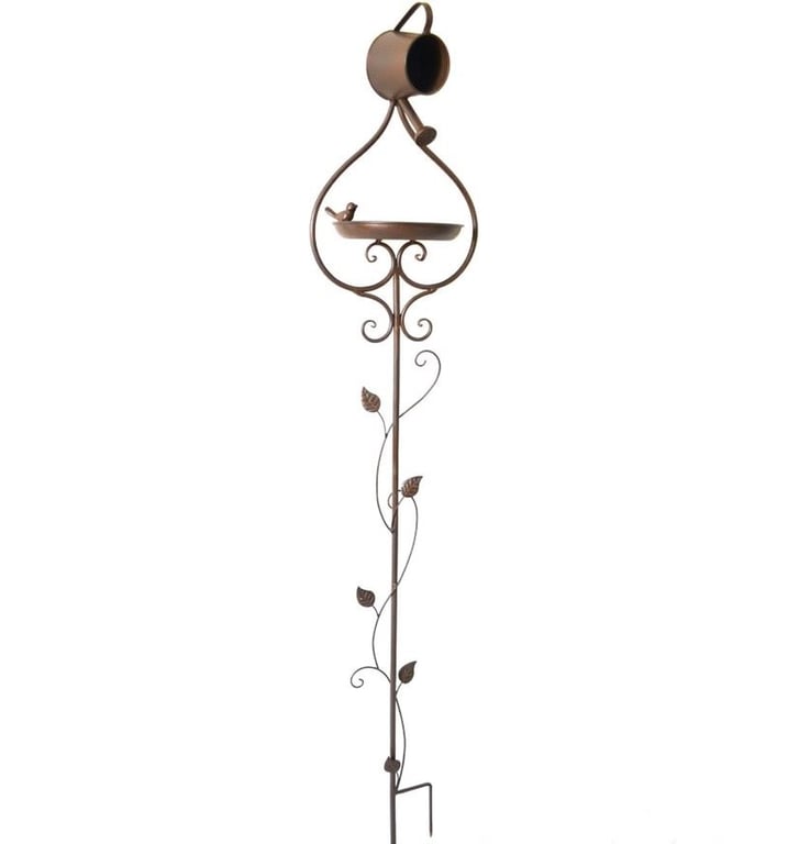 Outdoor Bird Feeder Stake with Built-in Watering Can - Easy Garden Bird Feeding Station