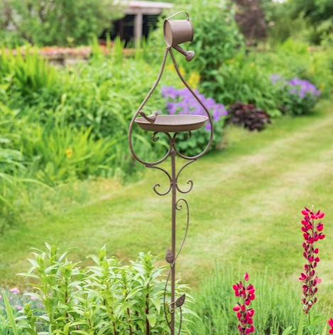 Outdoor Bird Feeder Stake with Built-in Watering Can - Easy Garden Bird Feeding Station