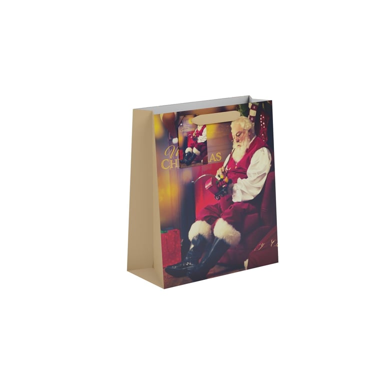 Traditional Santa Gift Bag - Medium Reindeer Theme Holiday Storage Bag