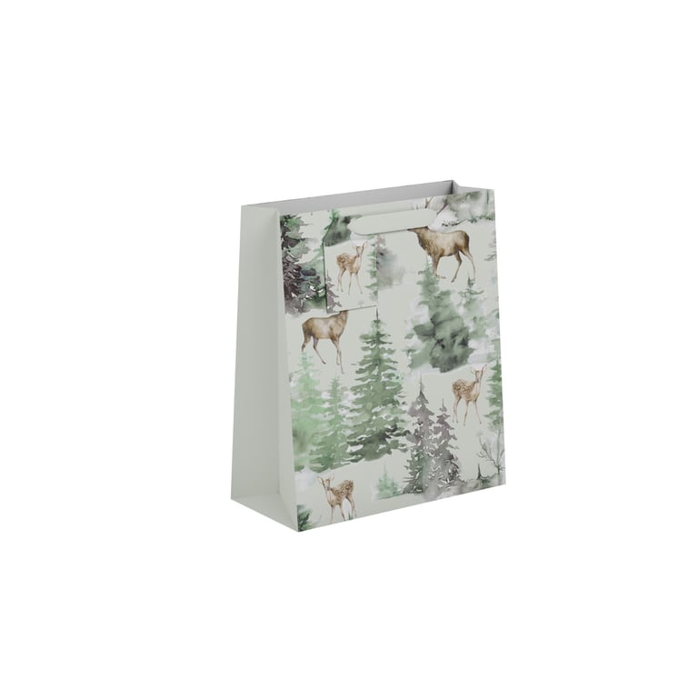 Traditional Reindeer Medium Size Christmas Gift Bag - Holiday Winter Present Wrap