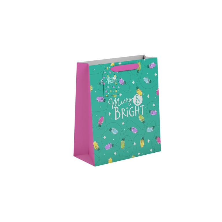 Merry & Bright Medium Gift Bag - Elegant Home Decor and Holiday Party Accessory
