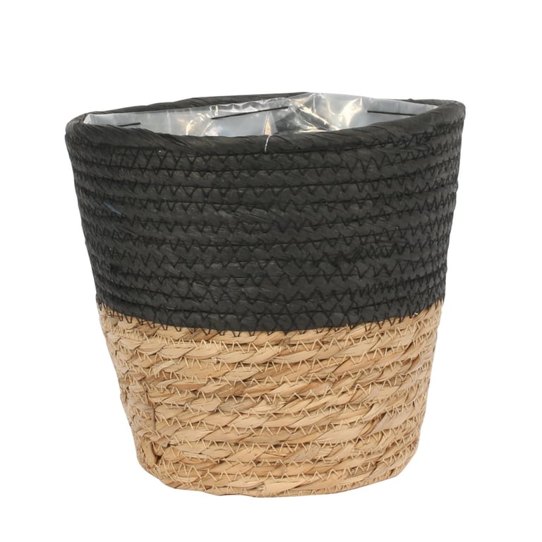 Round Two-Tone Seagrass and Black Paper Storage Basket (23cm) - Elegant Home Decor Solution