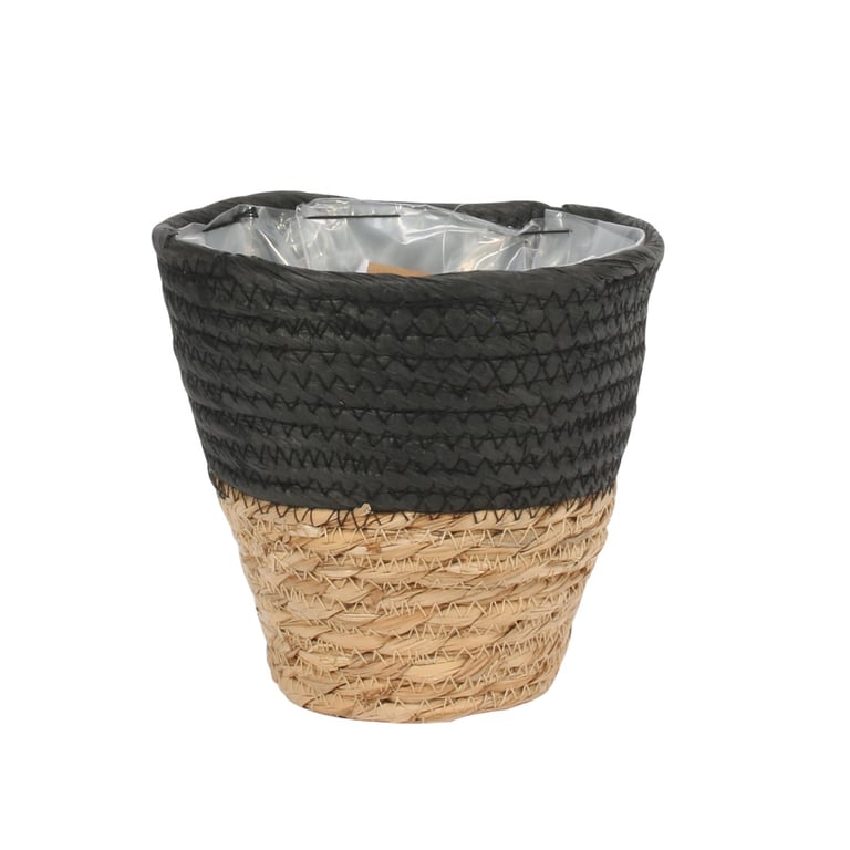 Round Two Tone Seagrass and Black Paper Basket - Indoor Storage and Home Decor Solution