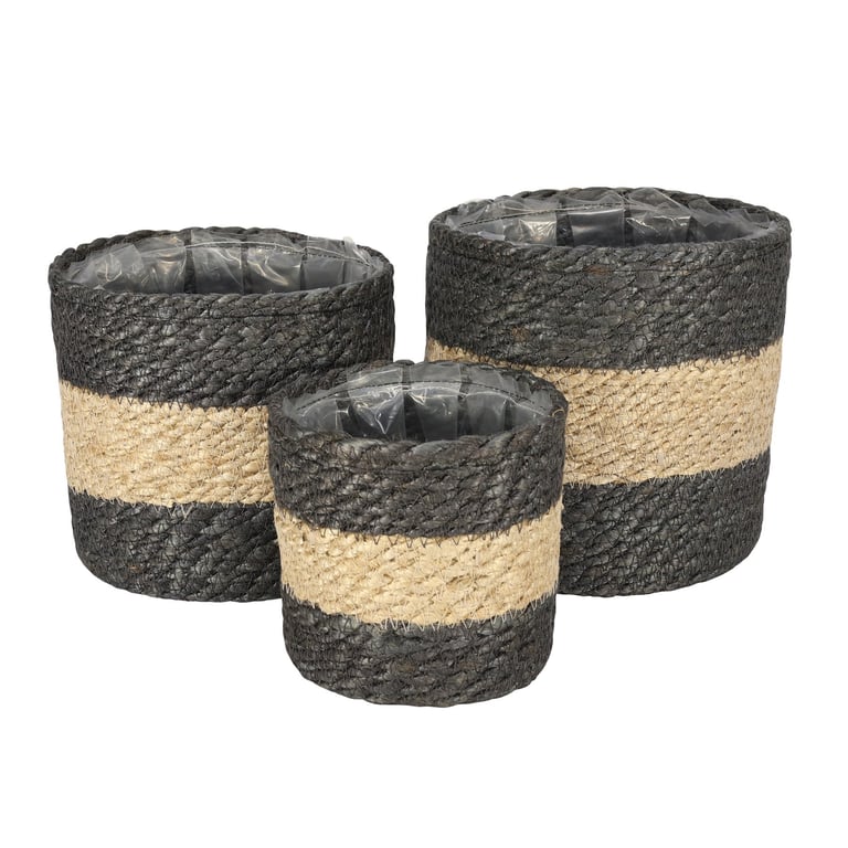 Natural Jute Baskets Set with Grey Liner - Home Decor Storage Solution
