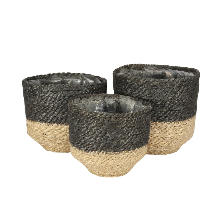 Natural Jute Basket Set with Grey Liner - 3-Piece Home Decor Collection