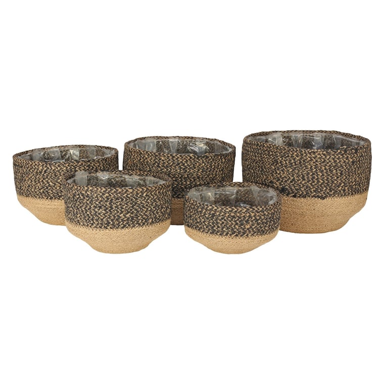Natural Jute Baskets Set - 5 Pcs with Removable Liners for Home Decor & Indoor Storage